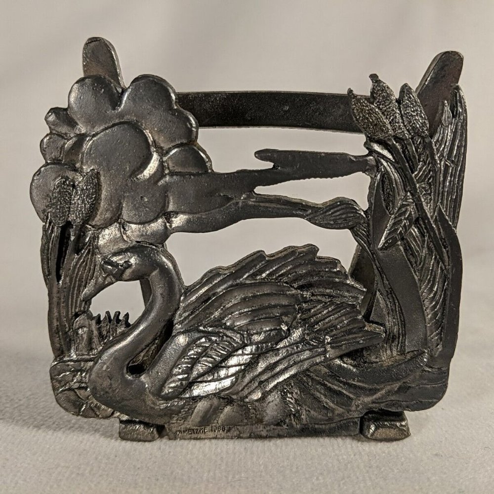 Metzke 1986 Vintage Swan Pewter Napkin Holder silver